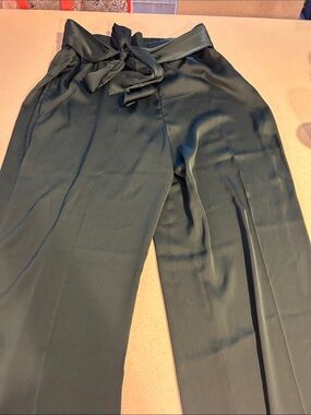 Express Wide Leg Tie-Waist Pants in Olive Green